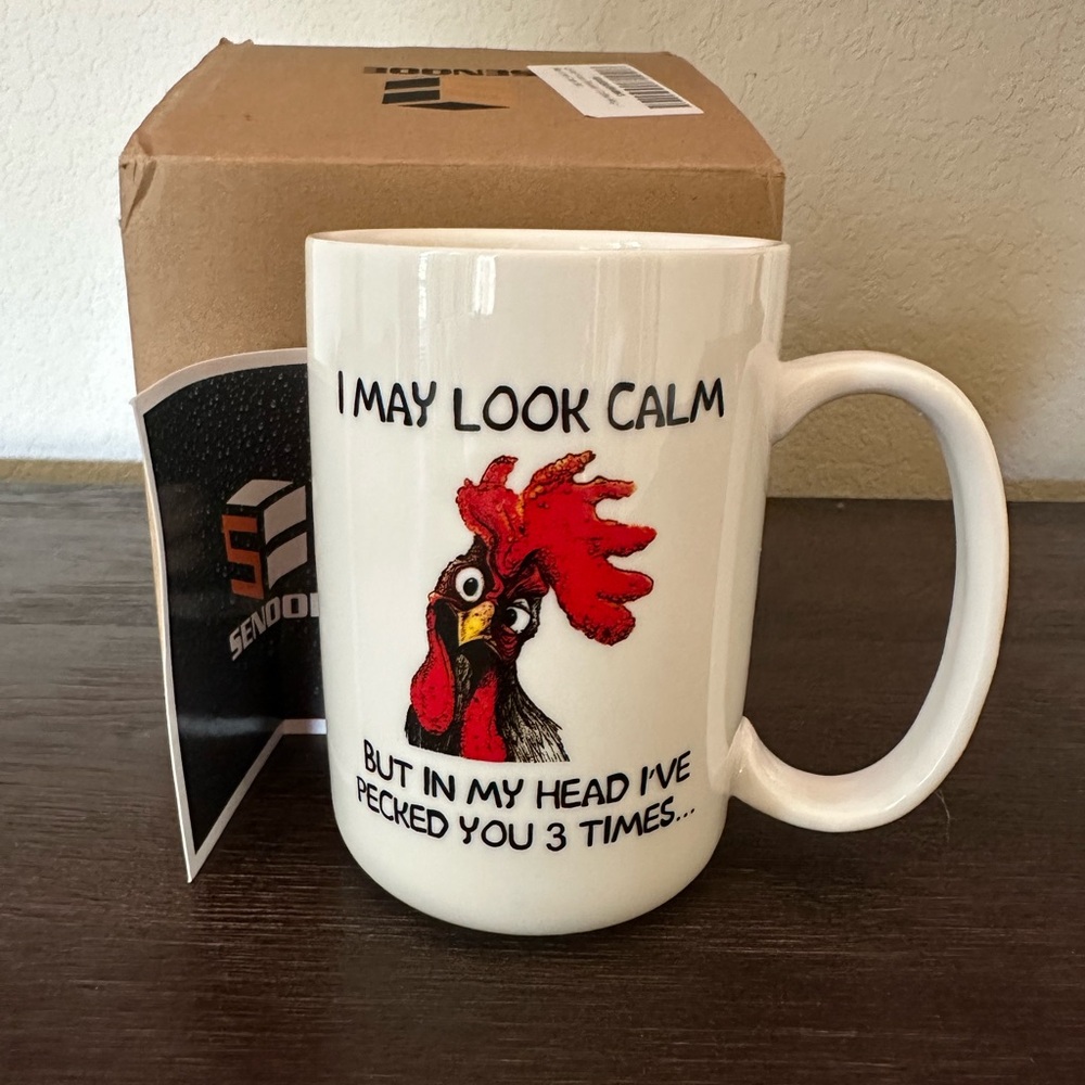 NWT Funny Rooster Mug - White Ceramic Coffee Cup